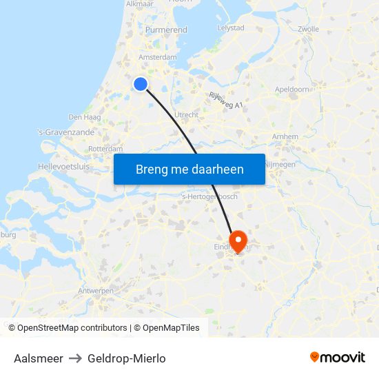 Aalsmeer to Geldrop-Mierlo map