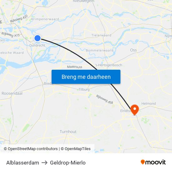 Alblasserdam to Geldrop-Mierlo map