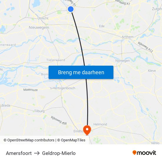 Amersfoort to Geldrop-Mierlo map