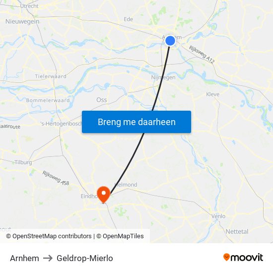 Arnhem to Geldrop-Mierlo map