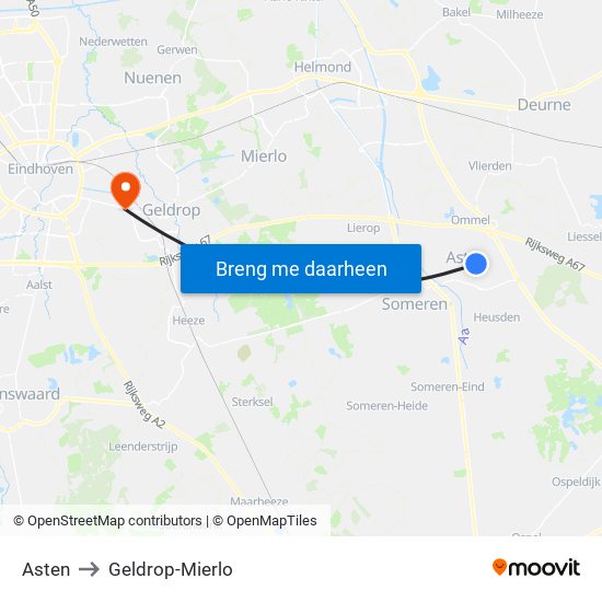 Asten to Geldrop-Mierlo map