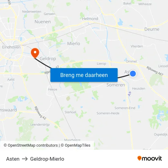 Asten to Geldrop-Mierlo map