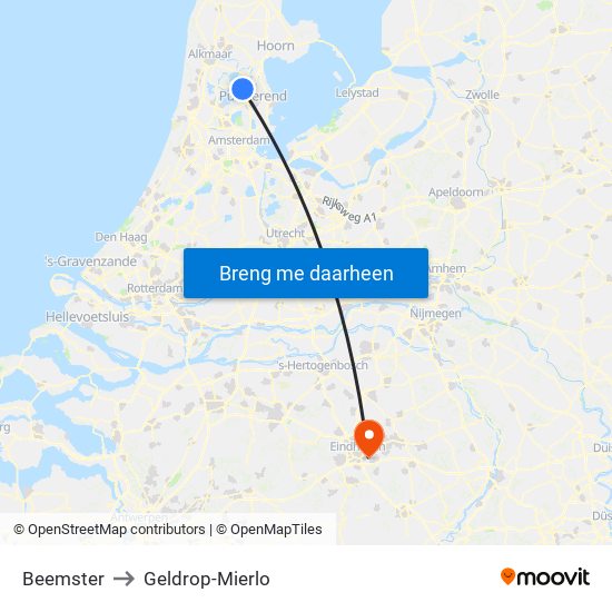 Beemster to Geldrop-Mierlo map
