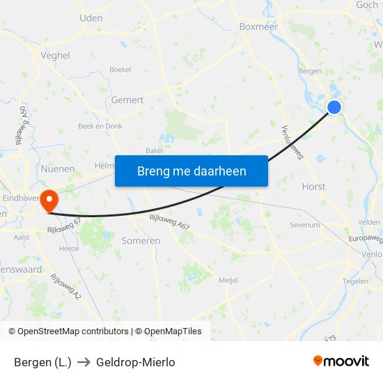 Bergen (L.) to Geldrop-Mierlo map