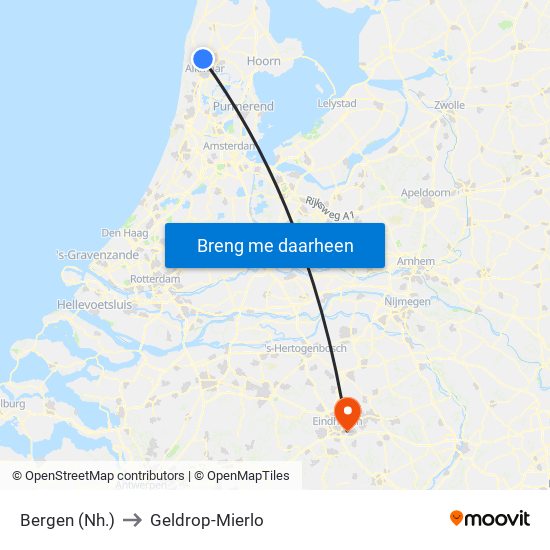 Bergen (Nh.) to Geldrop-Mierlo map