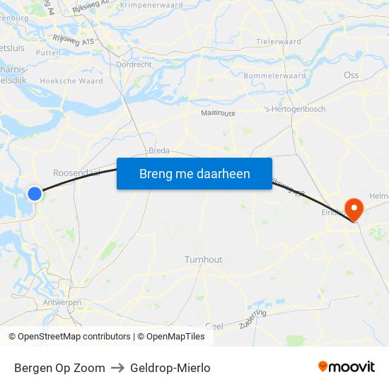 Bergen Op Zoom to Geldrop-Mierlo map