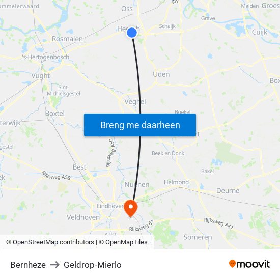 Bernheze to Geldrop-Mierlo map