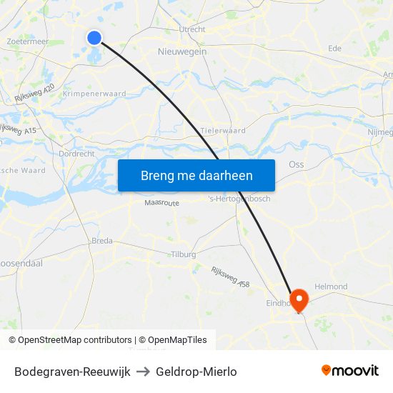 Bodegraven-Reeuwijk to Geldrop-Mierlo map