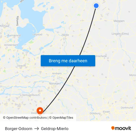 Borger-Odoorn to Geldrop-Mierlo map