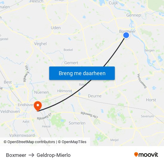 Boxmeer to Geldrop-Mierlo map