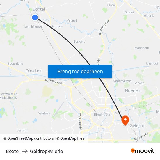 Boxtel to Geldrop-Mierlo map