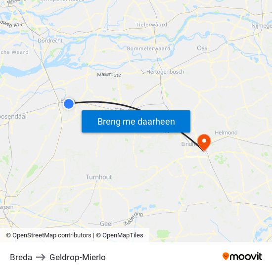 Breda to Geldrop-Mierlo map