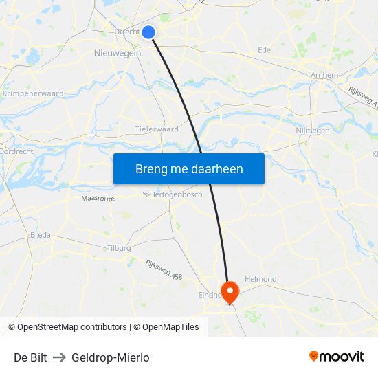 De Bilt to Geldrop-Mierlo map