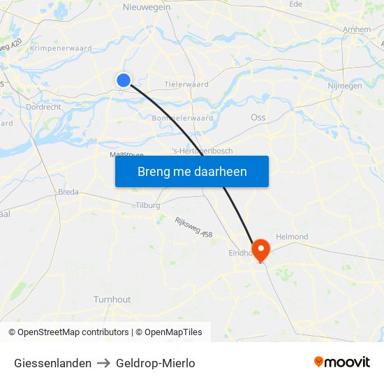 Giessenlanden to Geldrop-Mierlo map