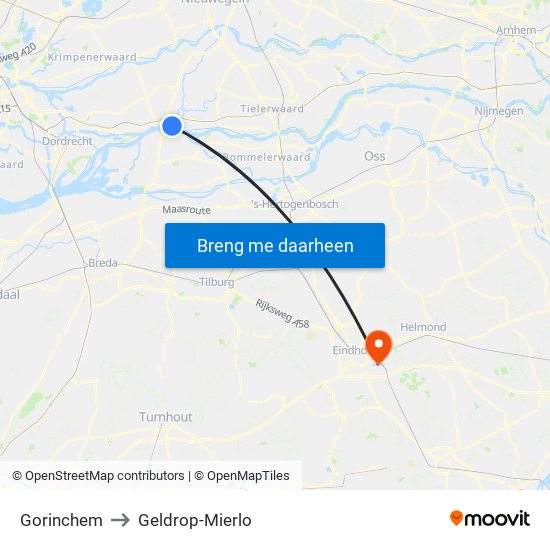 Gorinchem to Geldrop-Mierlo map