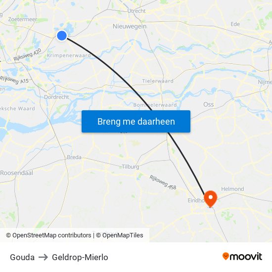 Gouda to Geldrop-Mierlo map