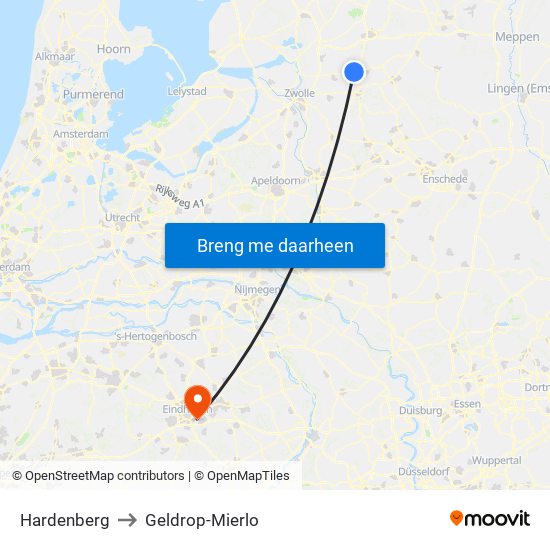 Hardenberg to Geldrop-Mierlo map