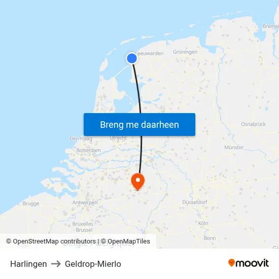 Harlingen to Geldrop-Mierlo map