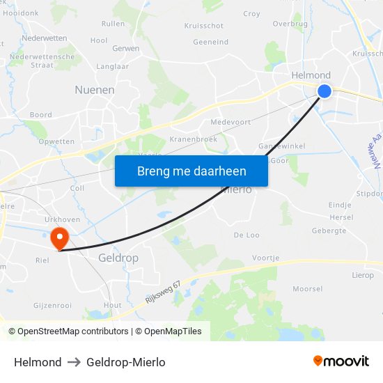 Helmond to Geldrop-Mierlo map