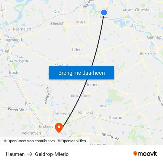 Heumen to Geldrop-Mierlo map