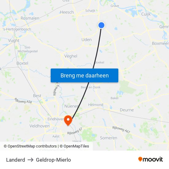 Landerd to Geldrop-Mierlo map