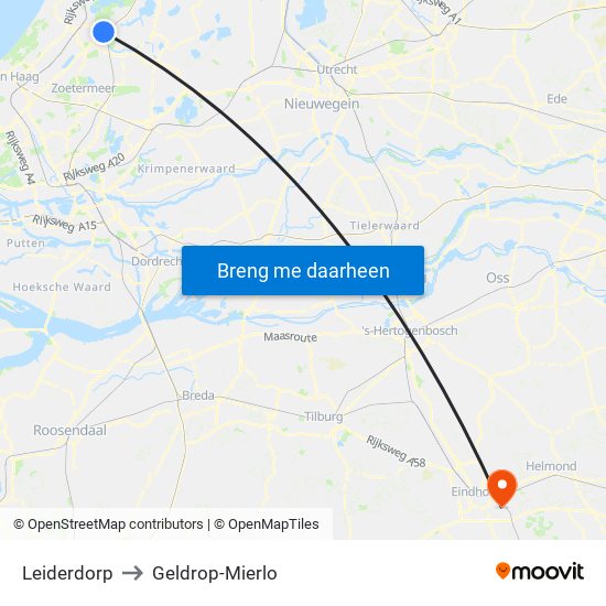 Leiderdorp to Geldrop-Mierlo map