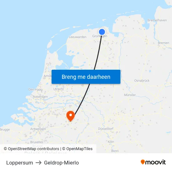 Loppersum to Geldrop-Mierlo map