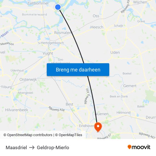 Maasdriel to Geldrop-Mierlo map