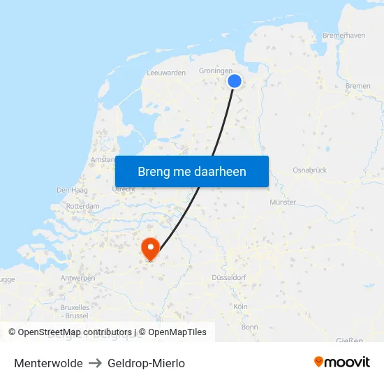 Menterwolde to Geldrop-Mierlo map