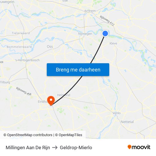 Millingen Aan De Rijn to Geldrop-Mierlo map