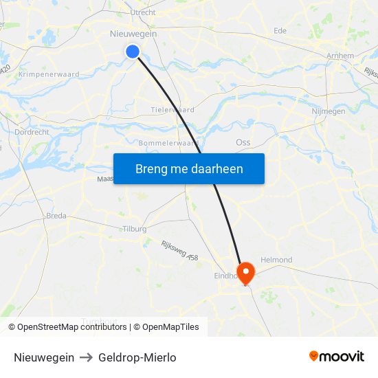 Nieuwegein to Geldrop-Mierlo map