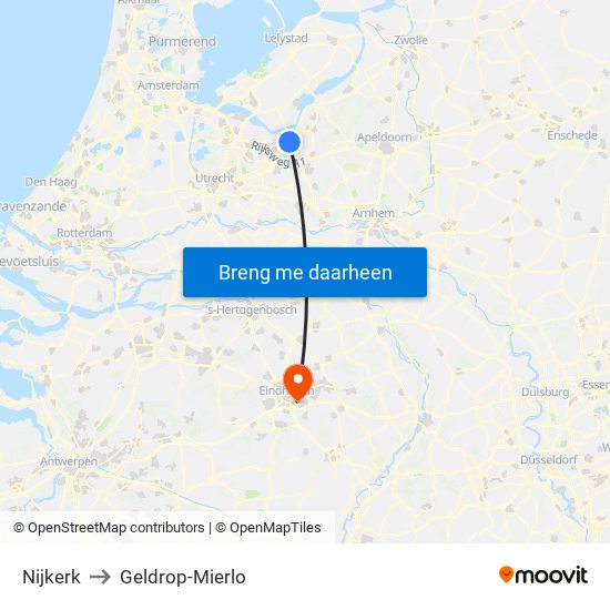Nijkerk to Geldrop-Mierlo map