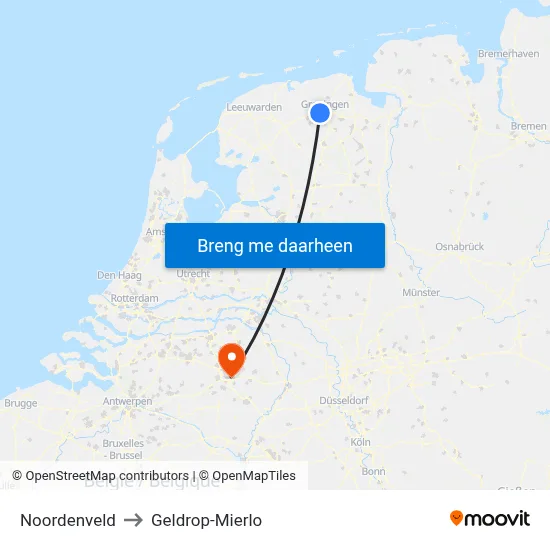 Noordenveld to Geldrop-Mierlo map