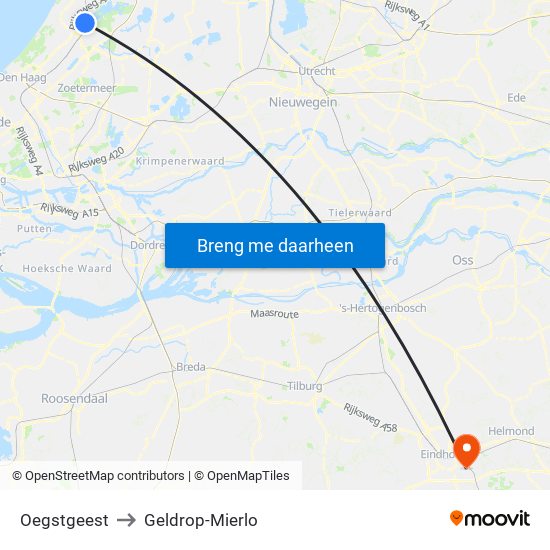Oegstgeest to Geldrop-Mierlo map