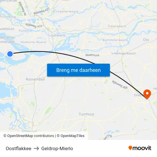Oostflakkee to Geldrop-Mierlo map