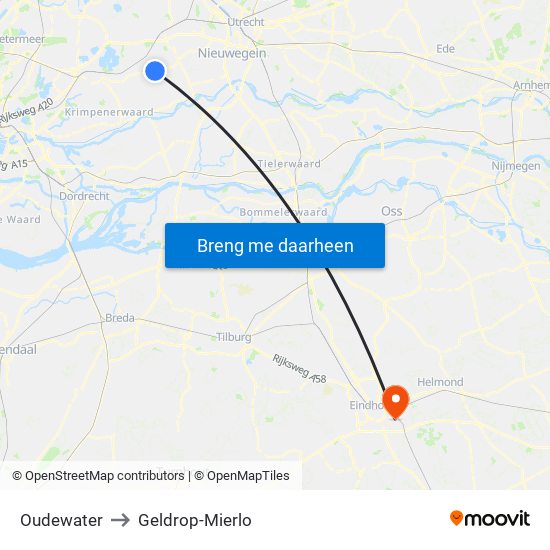 Oudewater to Geldrop-Mierlo map