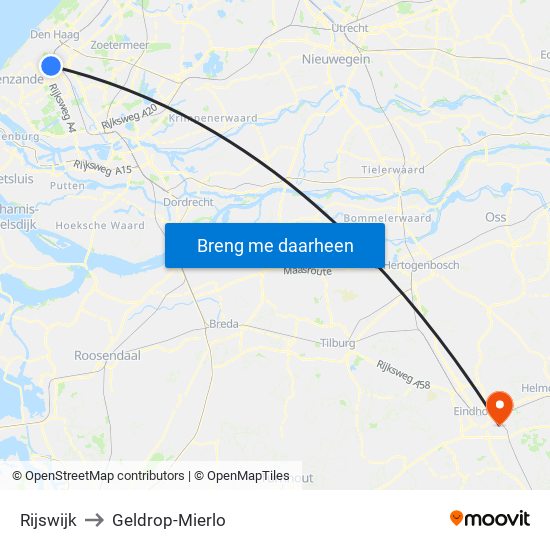 Rijswijk to Geldrop-Mierlo map