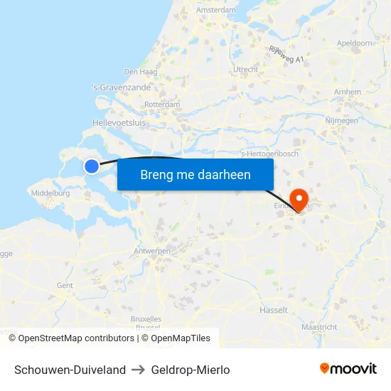 Schouwen-Duiveland to Geldrop-Mierlo map