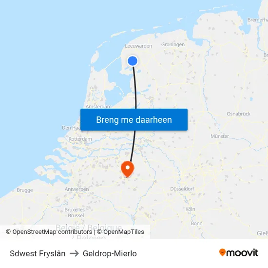 Sdwest Fryslân to Geldrop-Mierlo map