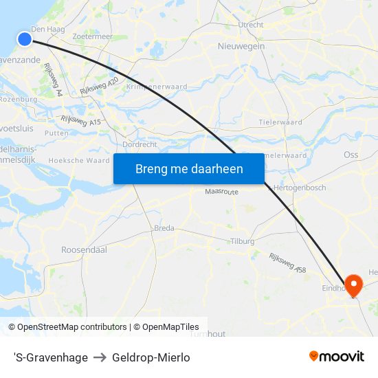'S-Gravenhage to Geldrop-Mierlo map
