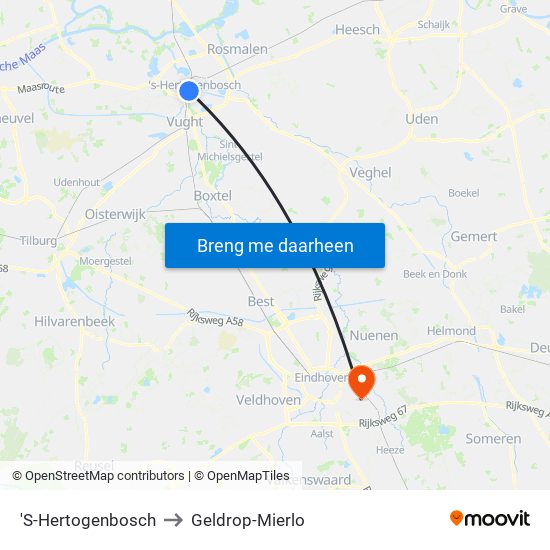 'S-Hertogenbosch to Geldrop-Mierlo map