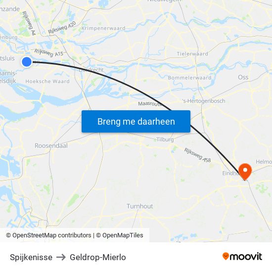 Spijkenisse to Geldrop-Mierlo map