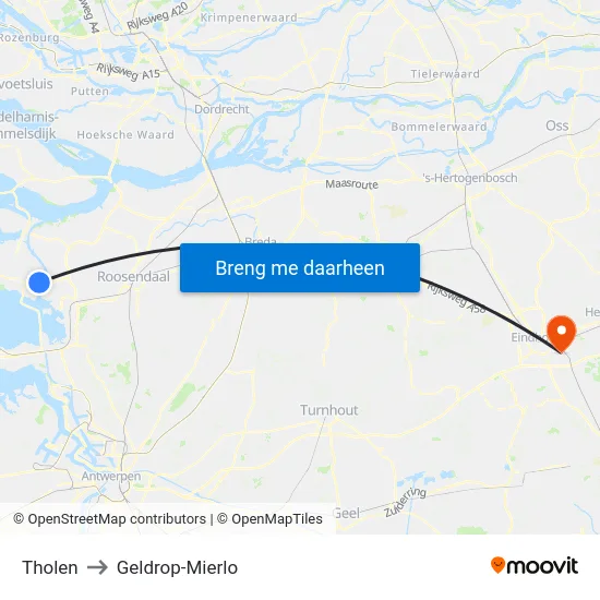 Tholen to Geldrop-Mierlo map
