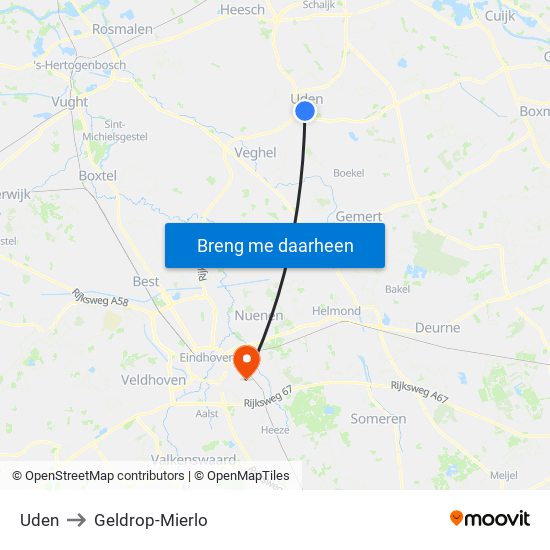 Uden to Geldrop-Mierlo map