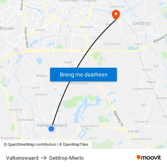 Valkenswaard to Geldrop-Mierlo map