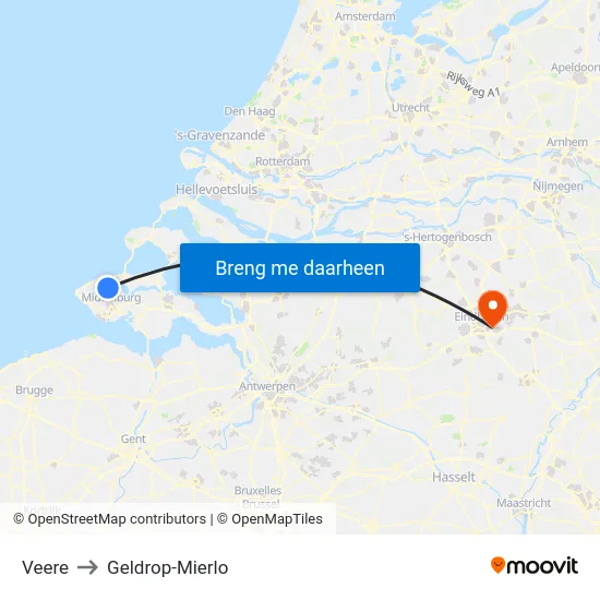 Veere to Geldrop-Mierlo map