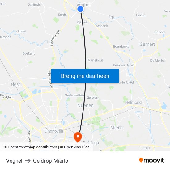 Veghel to Geldrop-Mierlo map