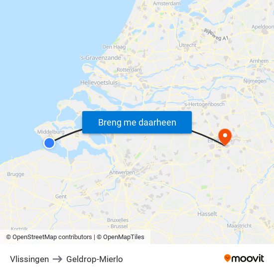 Vlissingen to Geldrop-Mierlo map