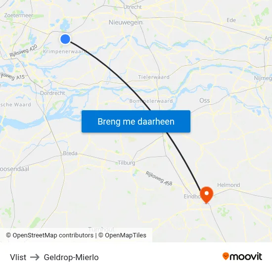 Vlist to Geldrop-Mierlo map