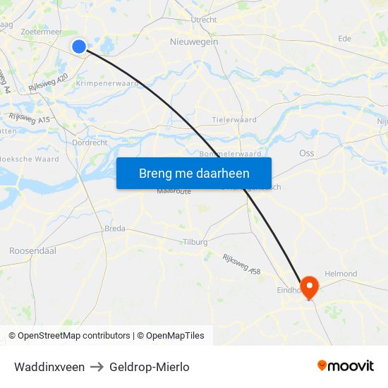Waddinxveen to Geldrop-Mierlo map
